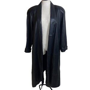 Avanti Vintage Womens Coat Size Medium Black Long Open Pockets Leather